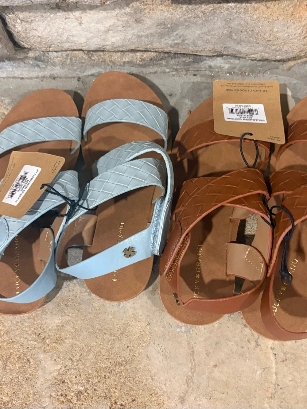Lot of 2 Big Girls Size 3 Brand Sandals in Light Blue and Brown